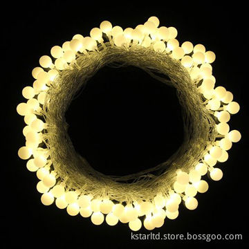 LED ball string light with 5m length and 50 warm white LED ball, clear cable with controller